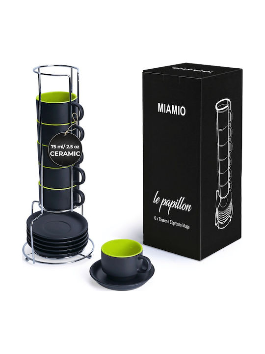 Miamio Le Papillon Σετ Φλιτζάνια Espresso Κεραμικά Πράσινα 75ml 6τμχ
