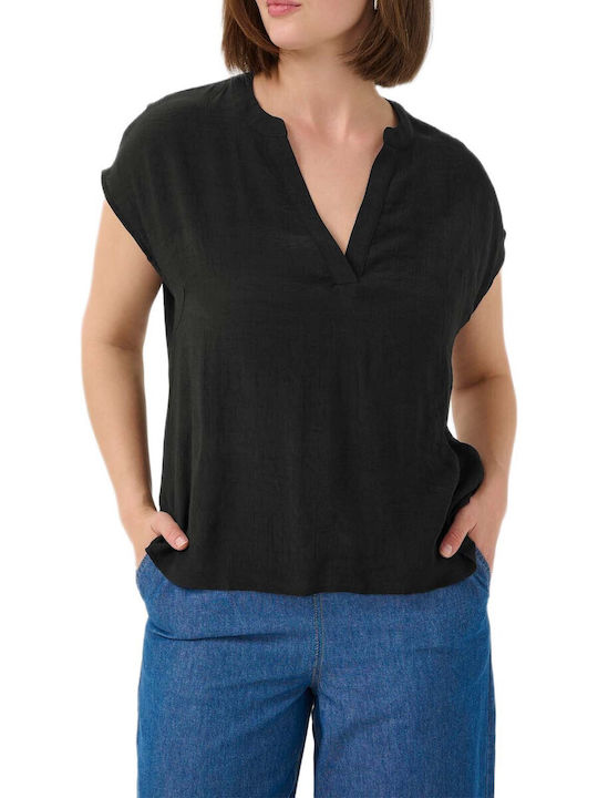 Women's Blouse with V Neckline Black
