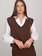 Winter Women's Tunic Sleeveless with V-Neck Brown
