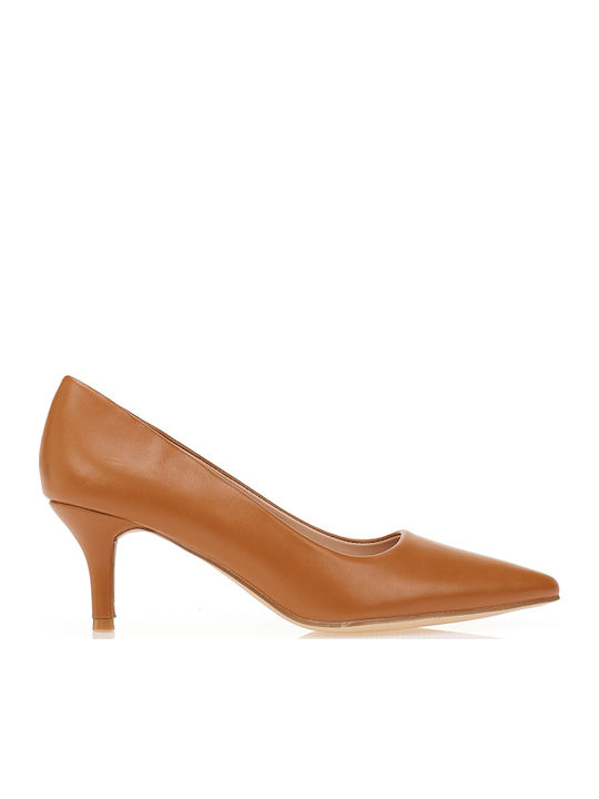 Synthetic Leather Pointed Toe Brown Medium Heels
