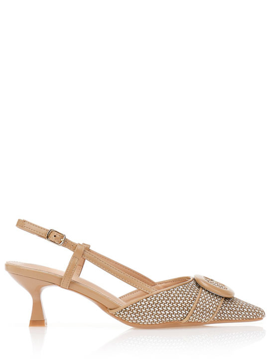 Tsoukalas Leather Brown Medium Heels with Strap