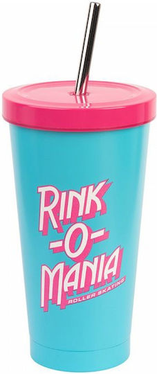 Grupo Erik Handled Tumbler Stainless Steel Thermos Bottle 550ml Stranger Things Rink-O-Mania with Straw and Handle