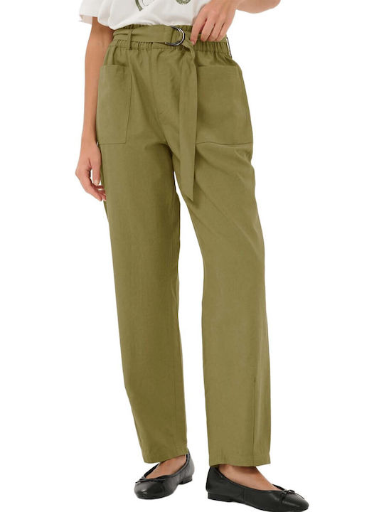 Kaffe Damen Hoch tailliert Stoff Hose mit Gummizug Olive Kaffe Damen Hoch tailliert Stoff Hose mit Gummizug Olive