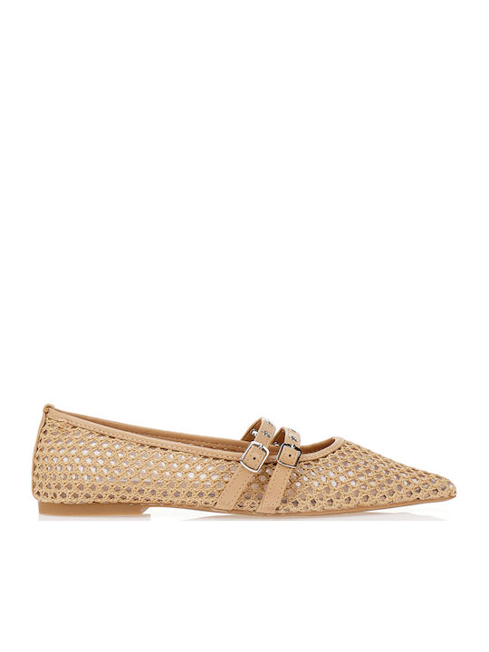 Tsoukalas Damen Ballerinas mit Riemchen Braun