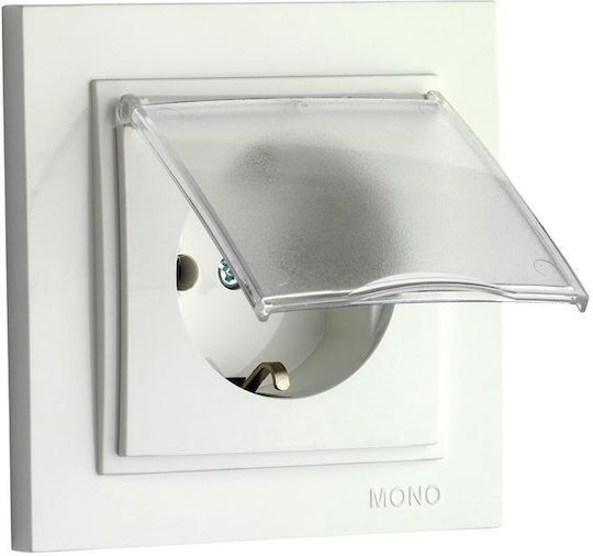 Mono Electric Μονή Χωνευτή Πρίζα Ρεύματος με Καπάκι Λευκή