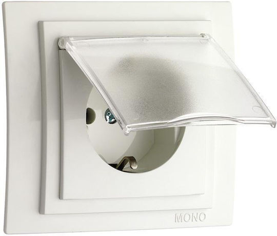 Mono Electric Μονή Χωνευτή Πρίζα Ρεύματος με Καπάκι Λευκή