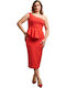Peplum Summer Midi Dress for Wedding Christening Red