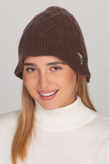 Beanie Γυναικείος Σκούφος Πλεκτός σε Καφέ χρώμα