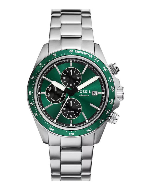 Fossil Herrenuhr 22mm Chronograph Batterie mit Silber Metallarmband