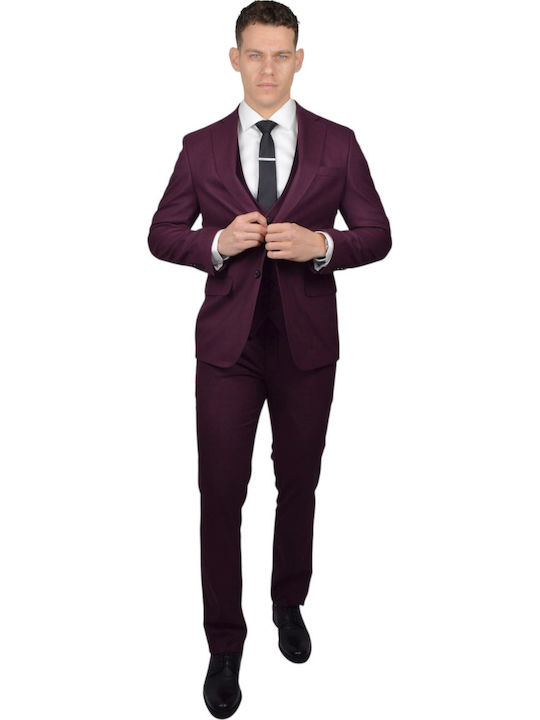 Men's Suit with Vest Bordeaux