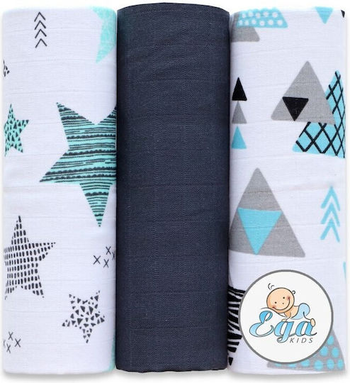Ega Scutece din Bumbac Albastru 60x80εκ. 3buc
