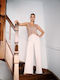 Women's High-waisted Fabric Trousers Ecru