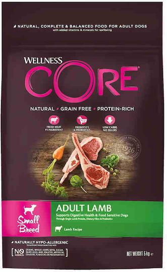 Wellness 5kg Dry Food Grain-Free for Adult Small Breed Dogs with Lamb, Vegetables, Poultry and Salmon