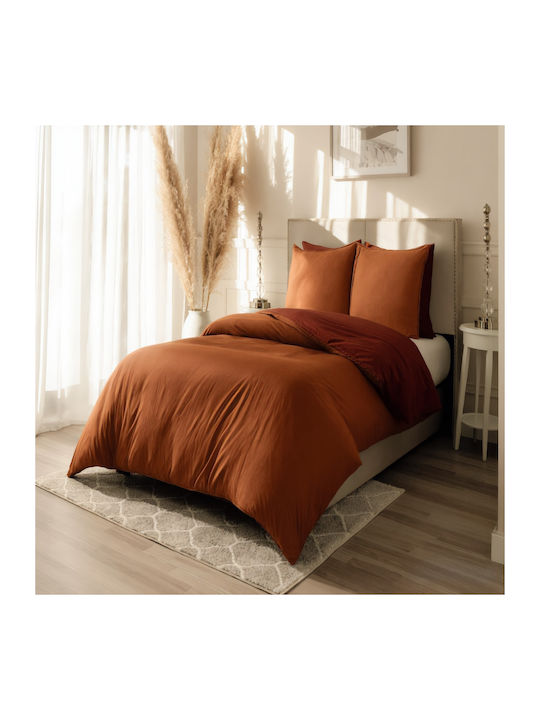 MayHome Bettbezug-Set Baumwolle King Size mit 2 Kissenbezügen 260x240 Dark Terracotta