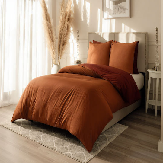MayHome Sheet Sets King Size with Elastic 180x200+30cm. Dark Terracotta 4pcs