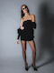 Mini Βραδινό Φόρεμα Strapless Βελούδινο Εξώπλατο Μαύρο