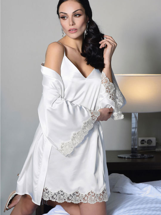 Miss Rosy Χειμερινή Νυφική Γυναικεία Ρόμπα με Νυχτικό Λευκή