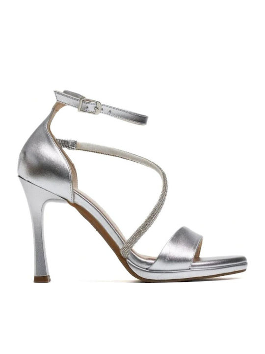 Leder Sandalen mit Strass Silber