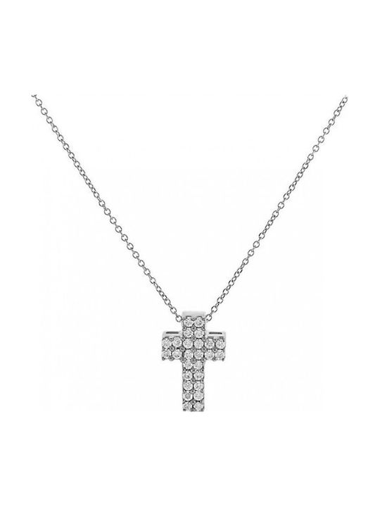 Mertzios.gr Crucifix Din Aur Alb 9 Carate Pentru Femei Cu Lanț