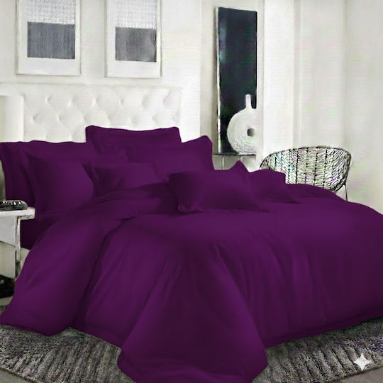 Duvet Cover Set Cotton Queen with 2 Pillowcases 240x260 Purple