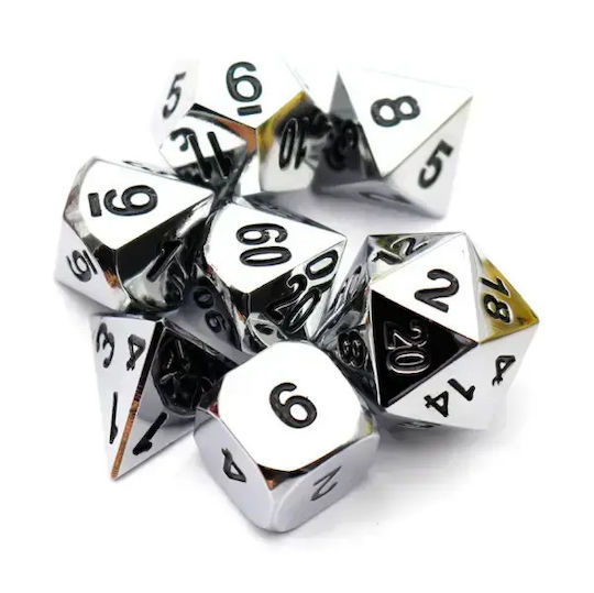 Suegao Set 7 Enamel Solid Metal Dice Role-playing Games Silver Black