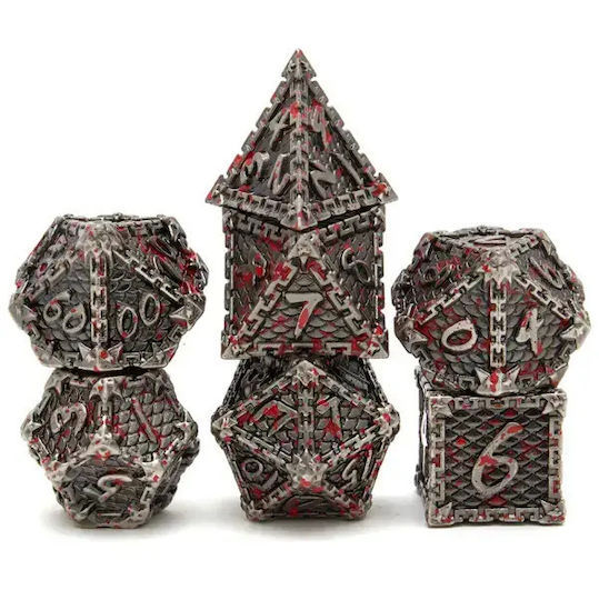 Suegao Set 7 Dragon Scale Solid Metal Dice Role-playing Games Black-red/silver