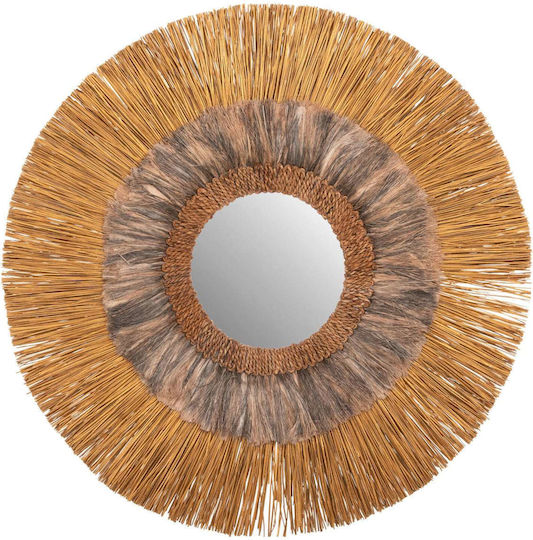 Wall Mirror with Brown Wicker Frame Diameter 105cm 1pcs