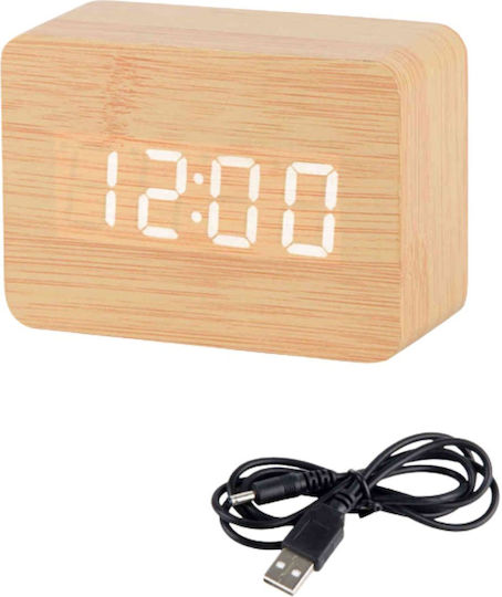 Uncle George Tabletop Digital LED Clock Wooden with Alarm Clock Beige 01.06.04-0003-MPEZ