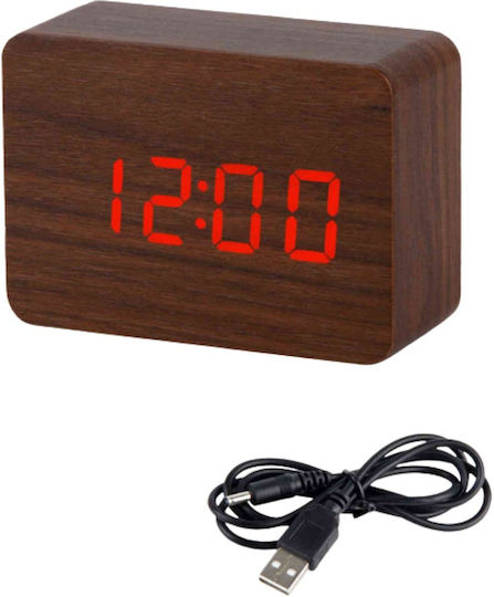 Uncle George Tabletop Digital Clock LED Wooden with Alarm Clock Brown 01.06.04-0003-BRWN