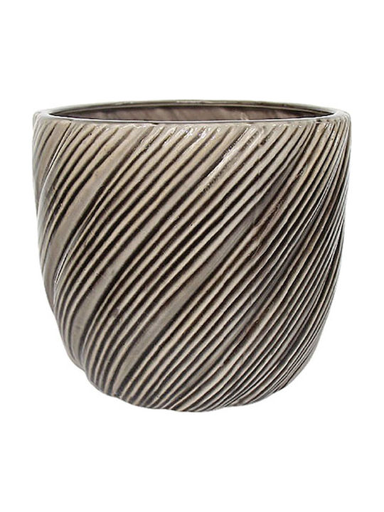 Marhome Plant Pot Clay Brown Cylindrical Side Lines Φ23x21cm 4/box 06-99075