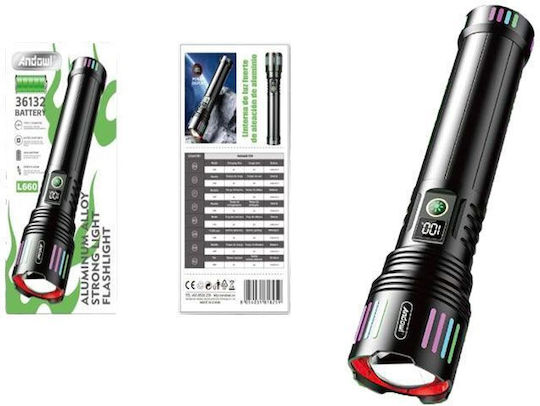 Andowl Rechargeable Led Flashlight 2000mah 5 Functions Zoom Capability L660 Aluminum Alloy Strong Light Flashlight