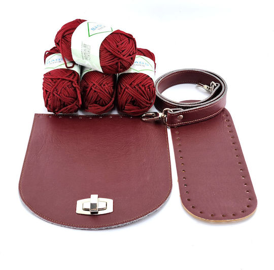 Knitted Bag Set Magnolia Burgundy Leatherette D17 Silver Metal Components
