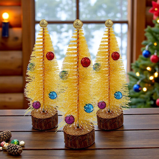 Christmas Decorative Tree Yellow Snowy Multicolored Balls 16cm 1pc 3126