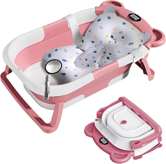 Little Mom Faltbare Babybadewanne mit Thermometer Rosa