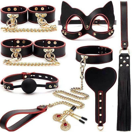Smd Autorite Totale – Premium BDSM Bondage & Restraint Set 8 Accessories Complete BDSM Set 8 Accessories Black Red Gold