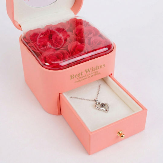 Geschenkbox 9 Rote Rosen Silberkette Herzanhänger Ich Liebe Dich In 100 Sprachen Schmuckschublade Geschenkbeutel Inklusive 11x11 Cm Pink