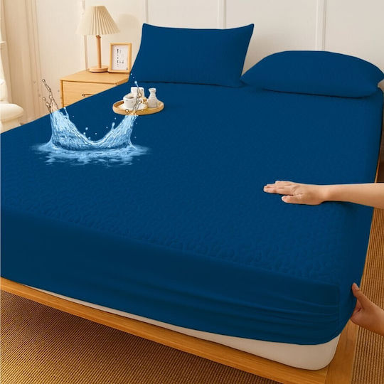 Pucioasa Protecție pentru Saltea Set cu Fețe de Pernă Queen Waterproof Albastru 160x200cm