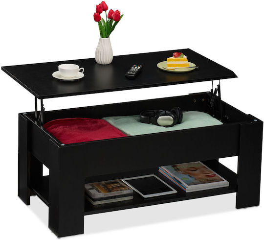 Rectangular Central Coffee Table Made of Solid Wood with Lifting Mechanism Black W60xL100cm