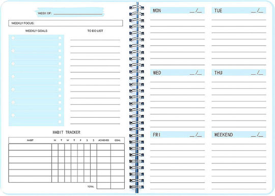 Weekly Yearly Planner To-do List Habit Tracker Blue Plastic Cover