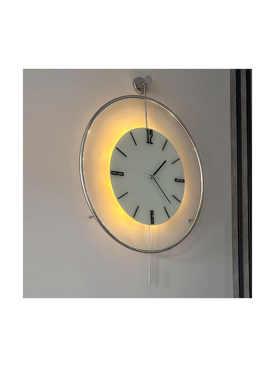 Метален Стенен Часовник Led С Махало Хромирано Покритие 50×75 См