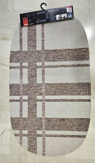 Kalogirou Home Πατάκι Μπάνιου Οβάλ Οβάλ Check Beige-brown 67x120εκ.