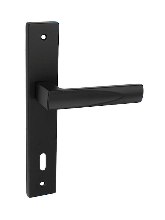 Viobrass Middle Door Lever with Plate Pair (Distance Between Lock Centers 75mm) Matte Black