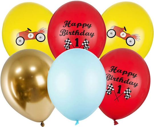 Σετ 6 Μπαλόνια Γενεθλίων Οχήματα Latex Κόκκινα "happy Birthday"