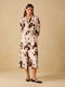 Midi Shirt Dress Satin Ecru/Brown