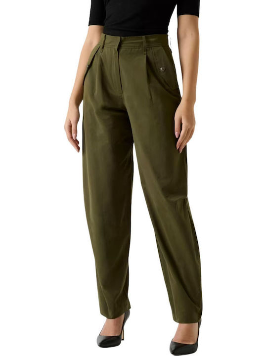 Guess Women's Fabric Trousers Baggy Line Olive