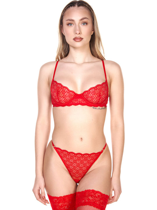 Comfort Spitzen Unterwäsche-Set für Damen BH mit Zeichenfolge Red