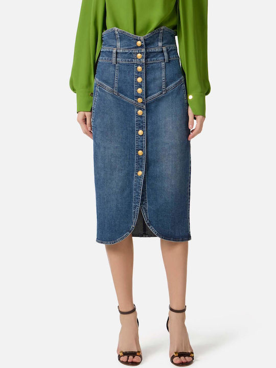 Denim Pencil Midi Skirt Blue