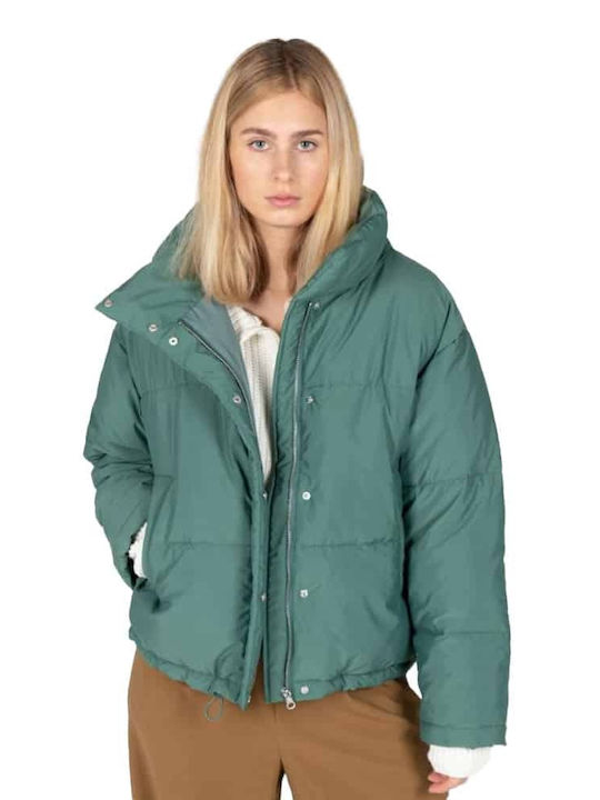 Crop Γυναικείο Puffer Μπουφάν για Χειμώνα Green