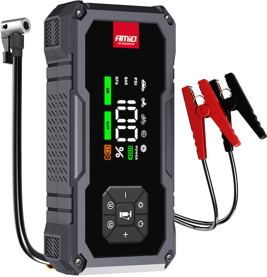 Amio Преносим Стартер за Батерия 4 в 1 Тип Jump Starter Компресор за Въздух Led Светлина Powerbank Работно Напрежение 12v Капацитет 72ah 600a За Леки Автомобили 1 Бр 04674/am 04674/am
