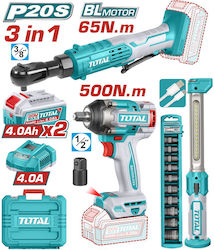 Total Set Clichet & Lampă de atelier & Șurubelniță cu impact Brushless 20V cu 2 baterii 4Ah